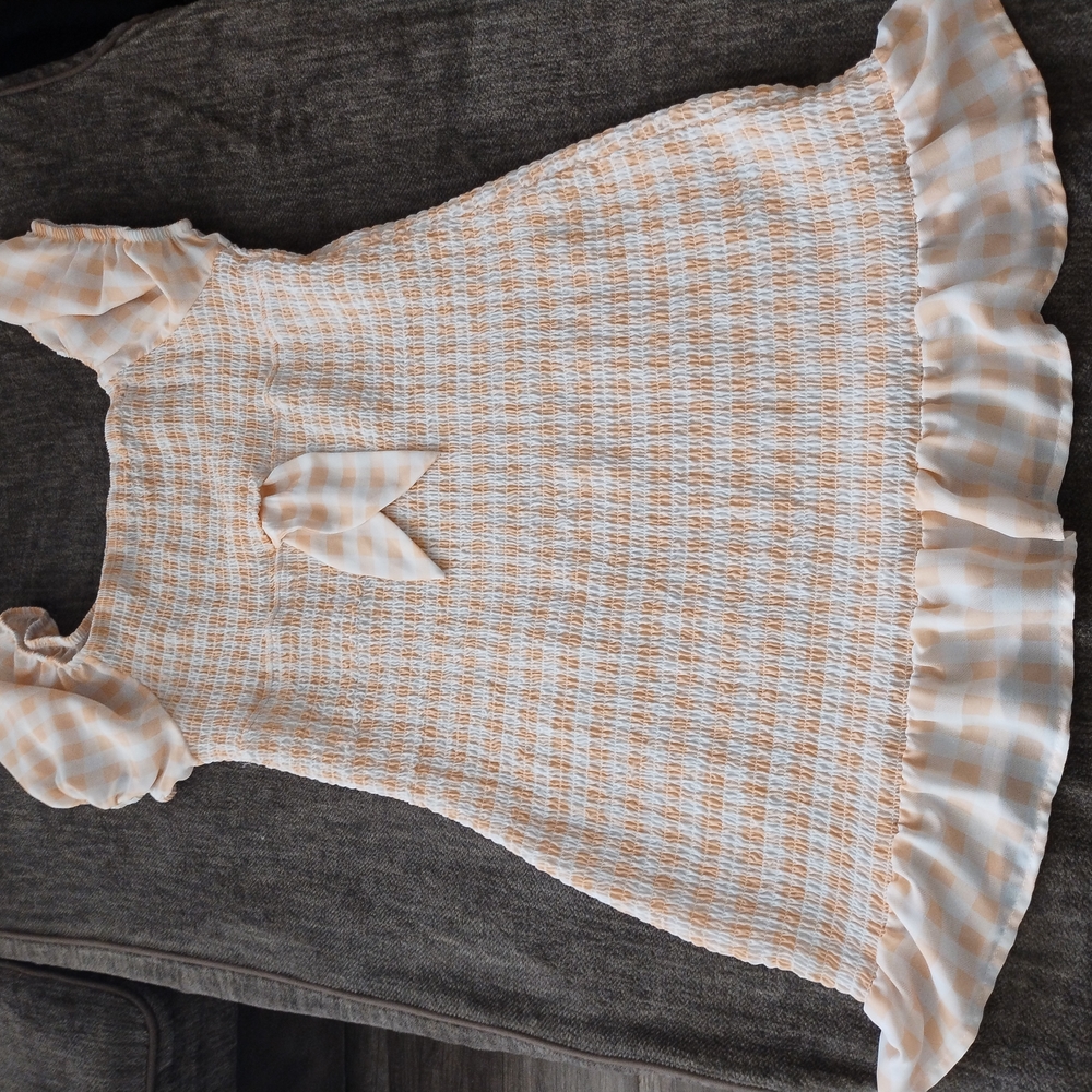 Chic Cream and Tan Ruffled Dress